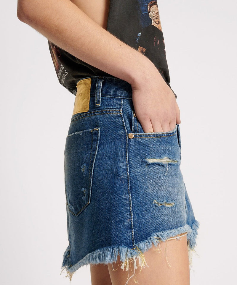 Skirts One Teaspoon Junkyard Denim Skirt Shredded Gold Apoella