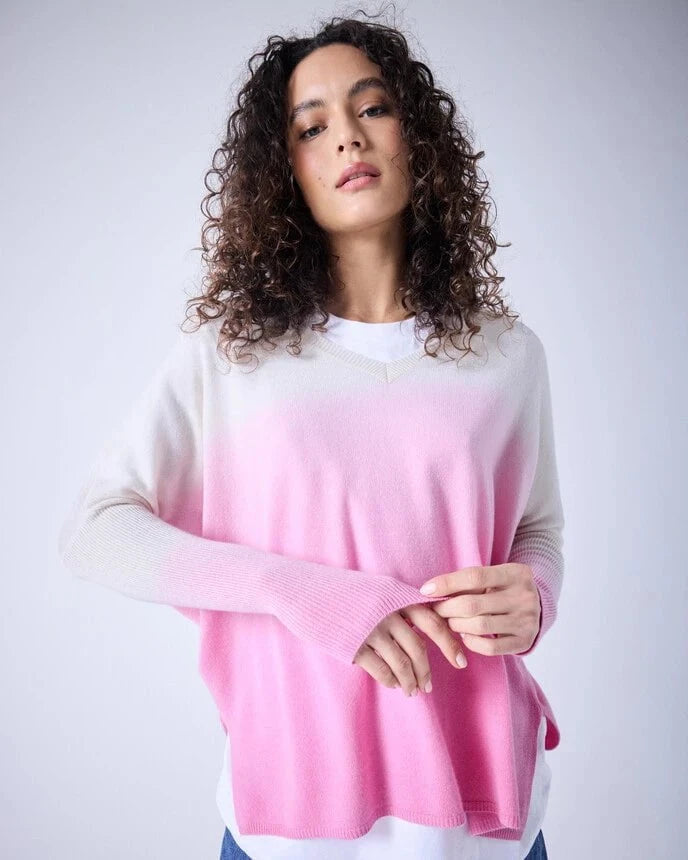 Sweater Absolut Cashmere Millie Tie Dye V Neck Sweater Cream / Bubble Gum Apoella