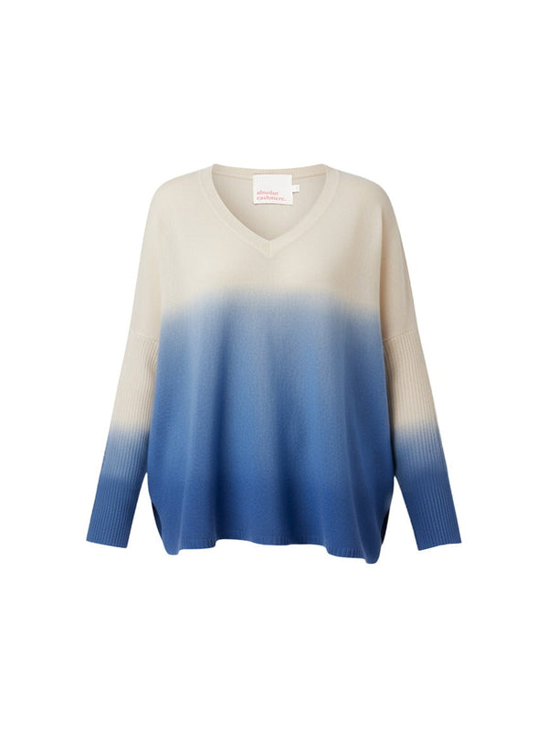 Sweater Absolut Cashmere Millie Tie Dye V Neck Sweater Cream / Horizon Blue Apoella