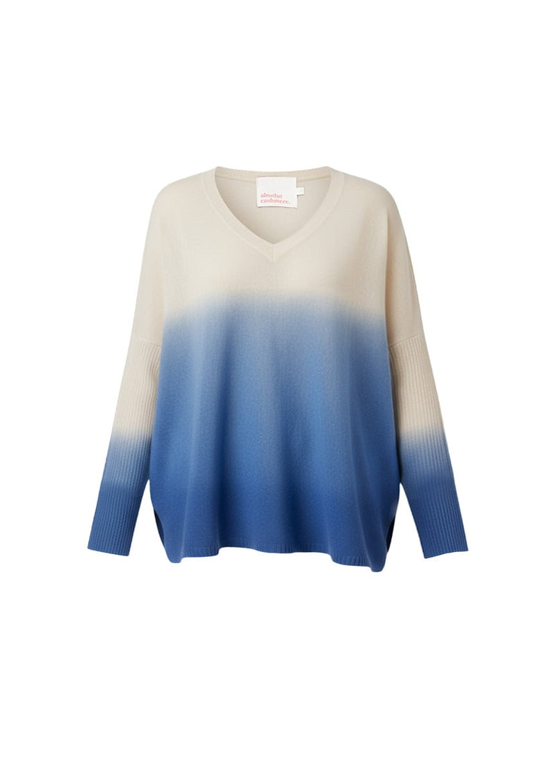 Sweater Absolut Cashmere Millie Tie Dye V Neck Sweater Cream / Horizon Blue Apoella