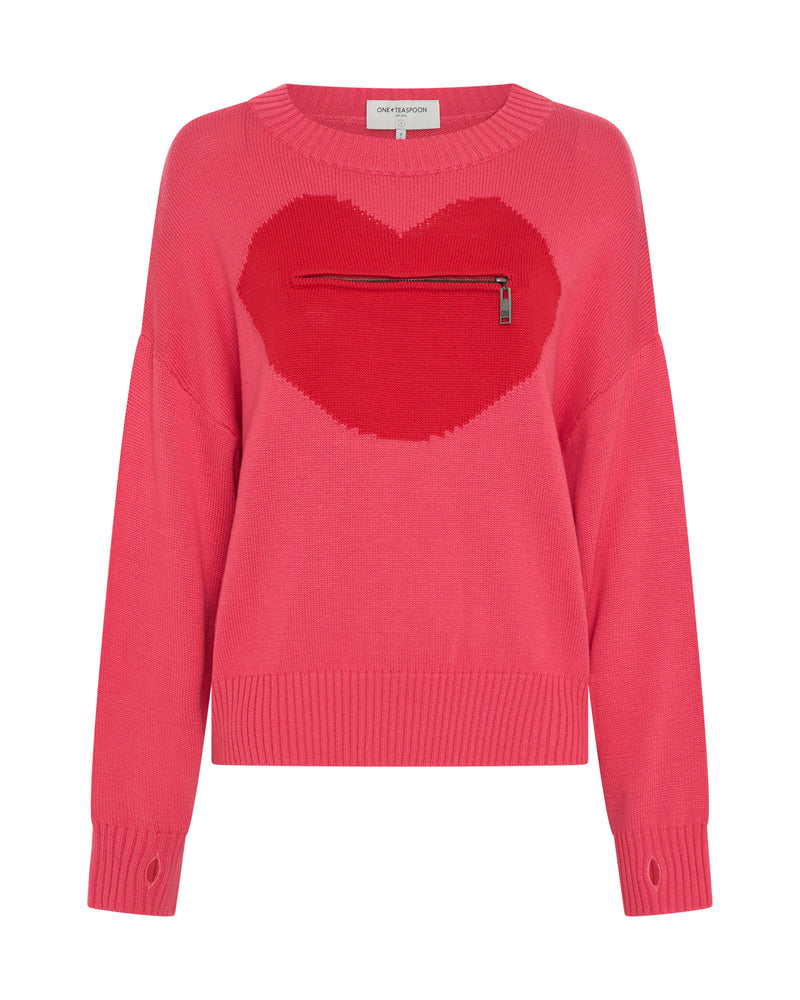 Sweater One Teaspoon Lips Of Love Zip Sweater M / Pink Apoella