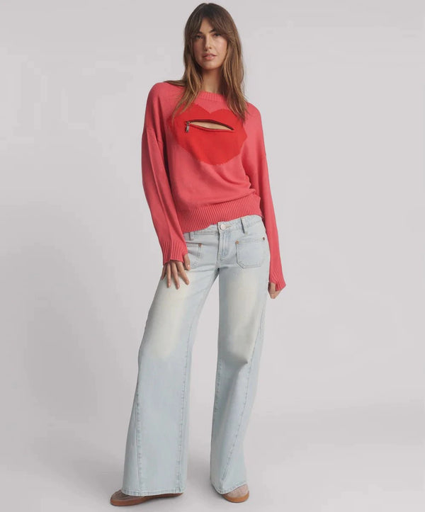Sweater One Teaspoon Lips Of Love Zip Sweater M / Pink Apoella