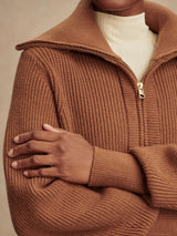 Sweater Varley Maura Half Zip Rib Knit Sweater Caramel Pecan Apoella