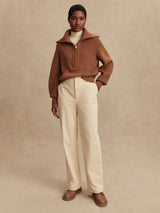 Sweater Varley Maura Half Zip Rib Knit Sweater Caramel Pecan Apoella