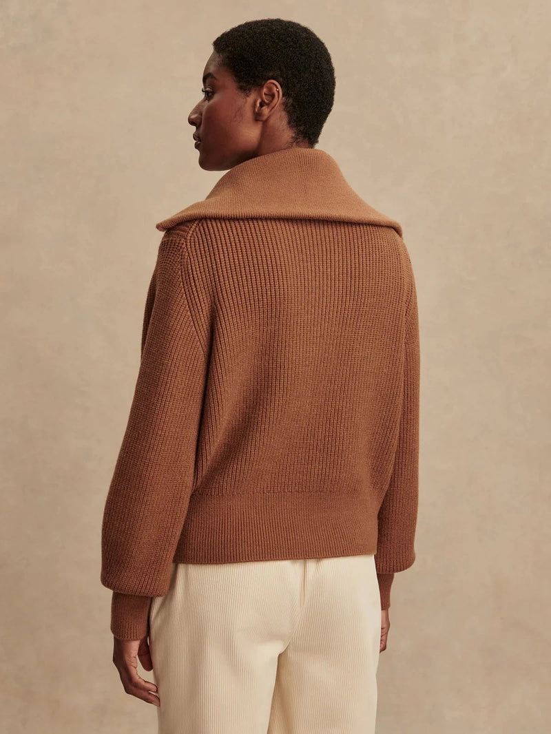 Sweater Varley Maura Half Zip Rib Knit Sweater Caramel Pecan Apoella