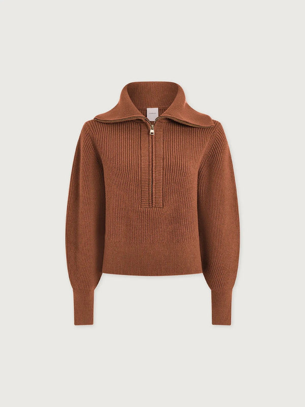 Sweater Varley Maura Half Zip Rib Knit Sweater Caramel Pecan Apoella