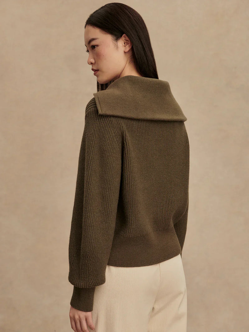 Sweater Varley Maura Half Zip Rib Knit Sweater Olive Night Apoella