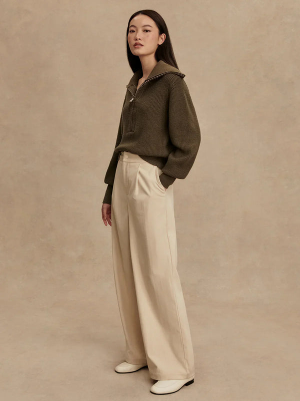 Sweater Varley Maura Half Zip Rib Knit Sweater Olive Night Apoella