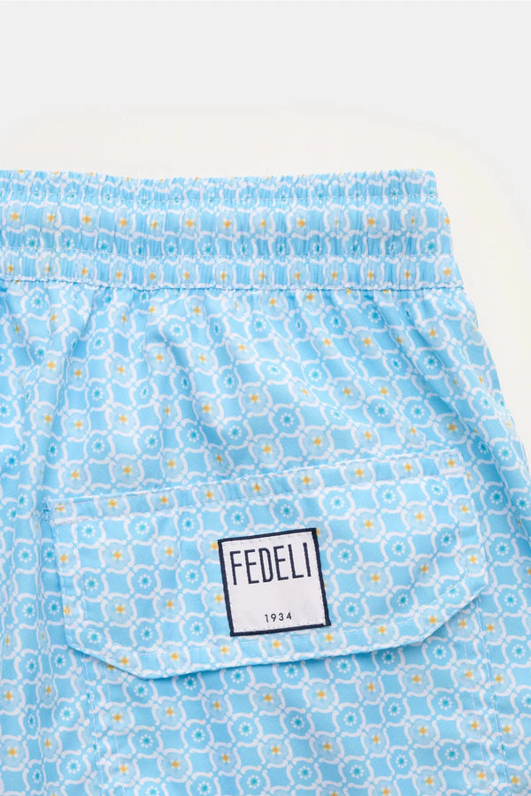 Swimshorts Fedeli Madeira Printed Swim Shorts Turquoise Pool Tiles Apoella