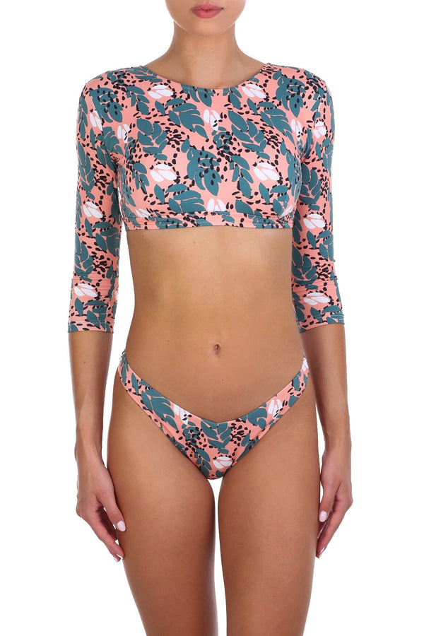 Swimwear Emmanuela Swimwear Ella Long Sleeve Bikini Peach/Green Leaves Peach Green Leaves / S Apoella