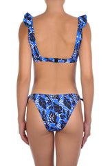 Swimwear Emmanuela Swimwear Georgia Athletic Ruffled Bikini Blue/Black Leaves Apoella