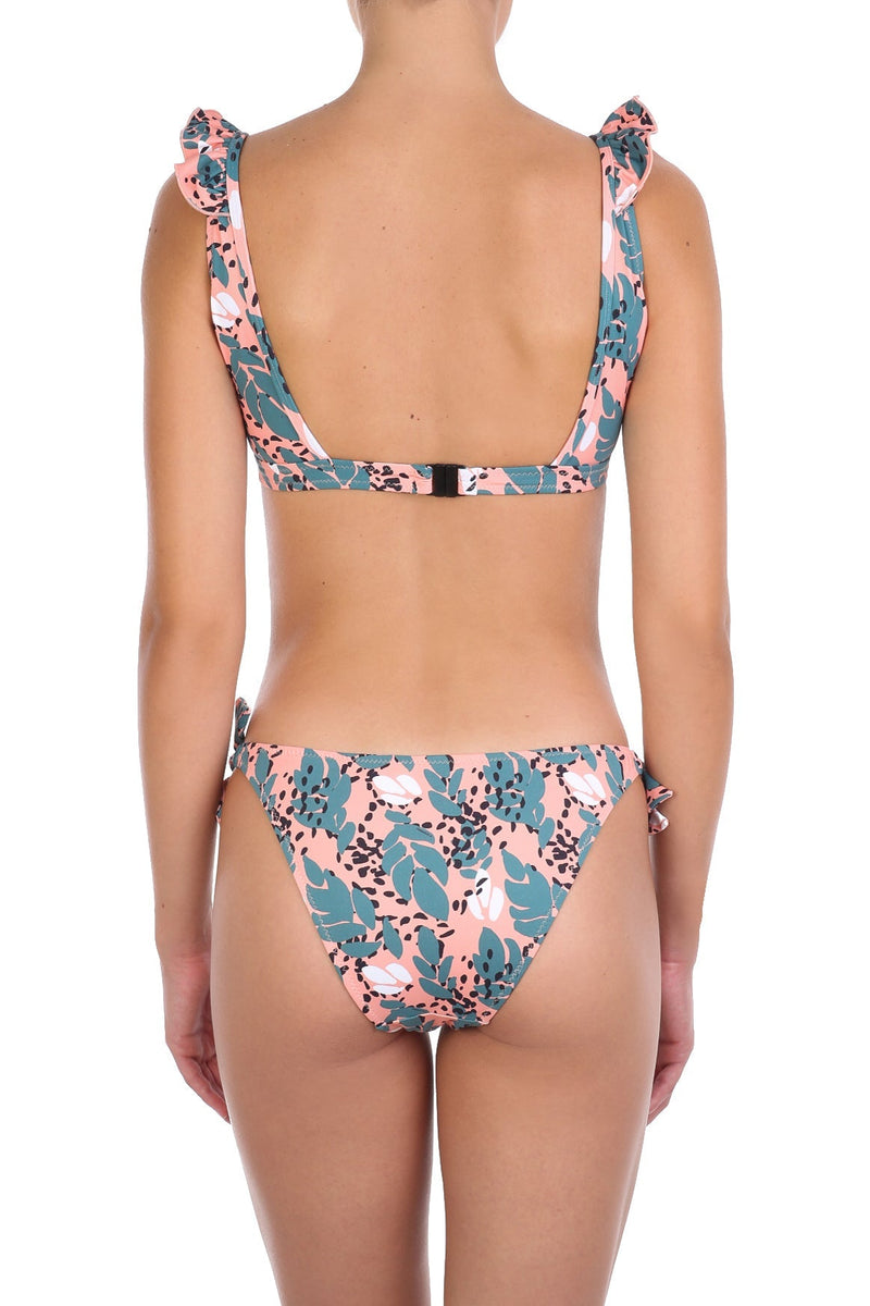 Swimwear Emmanuela Swimwear Georgia Athletic Ruffled Bikini Peach/Green Leaves Apoella