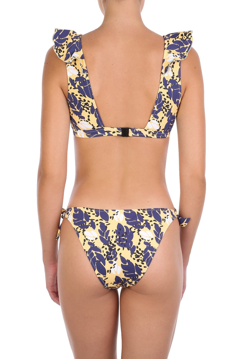 Swimwear Emmanuela Swimwear Joanna Ruffled Bikini Yellow/Blue Leaves Apoella