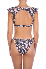 Swimwear Emmanuela Swimwear Naomi Ruffled Sleeves Bikini Black/Pink Splash Apoella