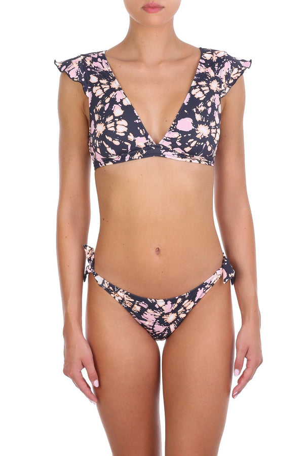 Swimwear Emmanuela Swimwear Naomi Ruffled Sleeves Bikini Black/Pink Splash Black Pink Splash / S Apoella
