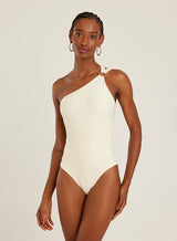 Swimwear Lenny Niemeyer Honeycomb Shoulder One Piece Off White Apoella