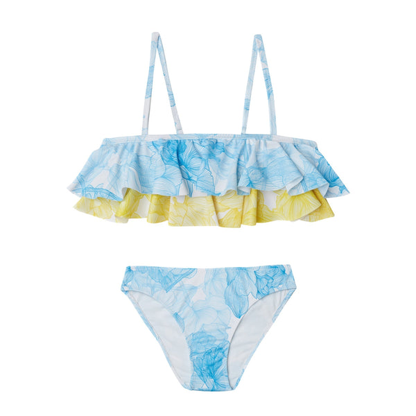 Swimwear Marie Raxevsky Double Ruffles Bikini Flowers Blue 4y / Blue Apoella