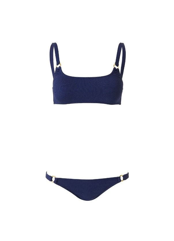 Swimwear Melissa Odabash Bari Over The Shoulder Ring Detail Bikini Navy Ridges Apoella