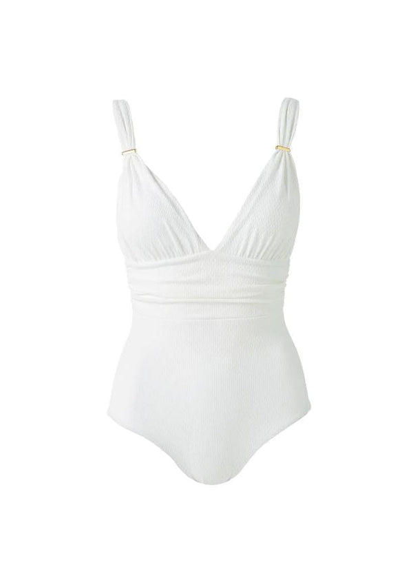 Swimwear Melissa Odabash Panarea Over The Shoulder Ruched One-Piece White Chain 42 / White Apoella