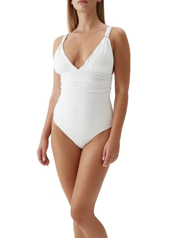 Swimwear Melissa Odabash Panarea Over The Shoulder Ruched One-Piece White Chain Apoella