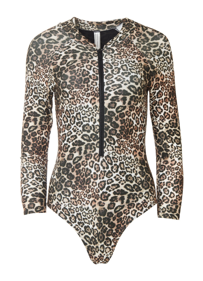 Swimwear Stefania Frangista Lily Long Sleeve One-Piece Lycra w. Zipper S / Leopard Brown Apoella