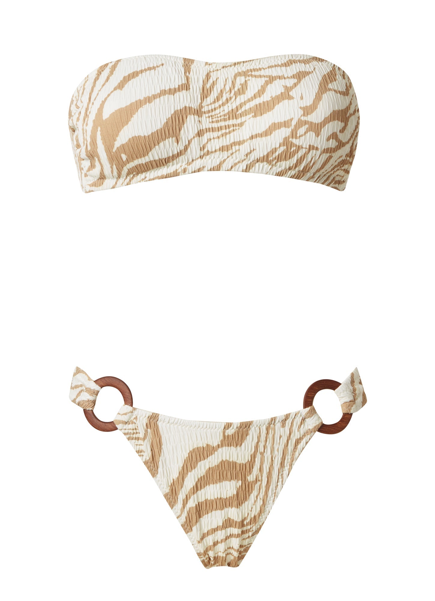 Thea Bandeau Bikini With Rings Curly Beige Zebra Stefania Frangista