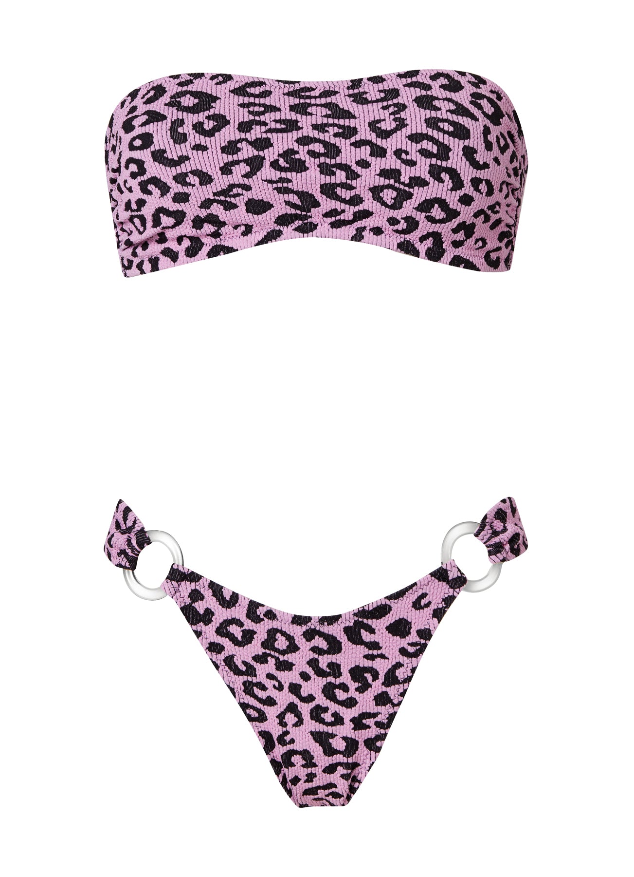 Thea Bandeau Bikini With Rings Curly Leopard Pink Stefania Frangista