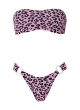 Swimwear Stefania Frangista Thea Bandeau Bikini w. Rings Curly Leopard Pink / S Apoella