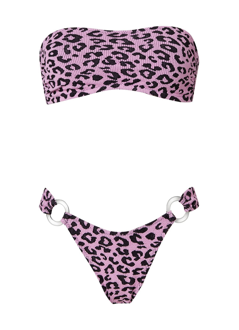 Swimwear Stefania Frangista Thea Bandeau Bikini w. Rings Curly Leopard Pink / S Apoella