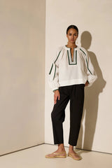 Tops Ancient Kallos Thessalia Embroidered Long Sleeve Top Off White/Green O/S / White Apoella