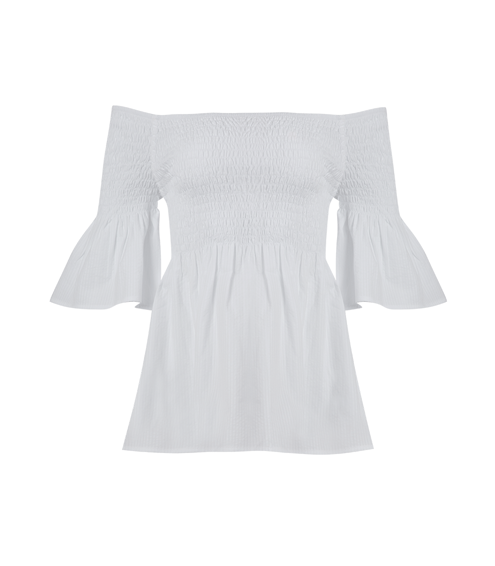 Andriana Smocked Off Shoulder Top White - Apoella – APOELLA