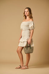 Tops APOELLA Annie Puff Sleeve Smocked Top Striped Beige Apoella
