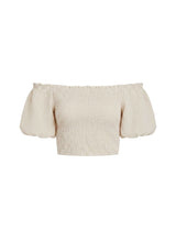 Tops APOELLA Annie Puff Sleeve Smocked Top Striped Beige Apoella