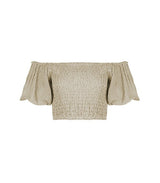 Tops Apoella Annie Puff Sleeve Smocked Top Striped Khaki Apoella