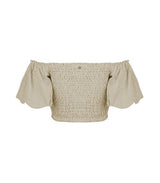 Tops Apoella Annie Puff Sleeve Smocked Top Striped Khaki Apoella