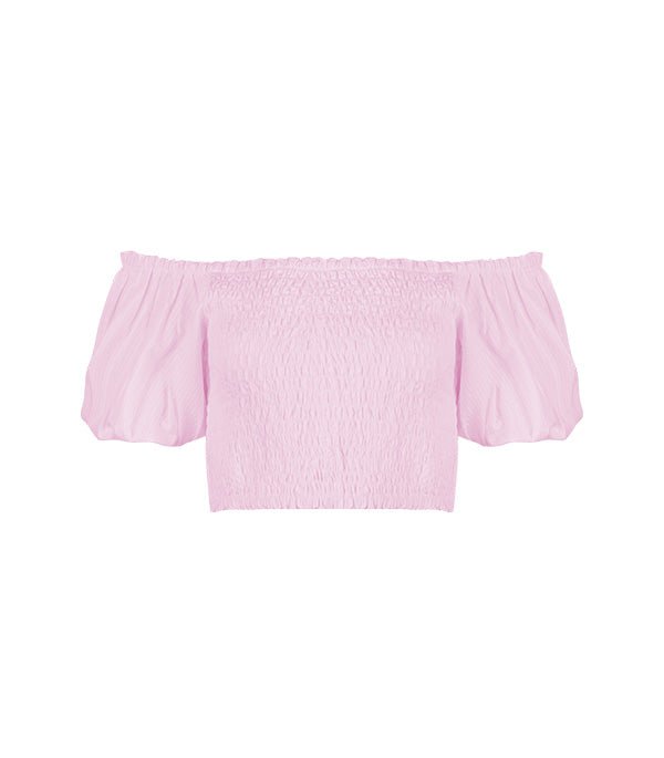 Tops Apoella Annie Puff Sleeve Smocked Top Striped Pink Apoella