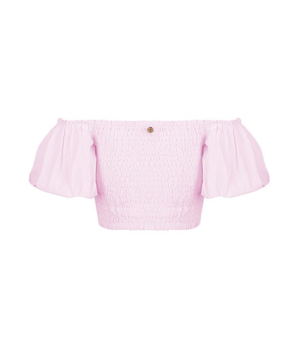 Tops Apoella Annie Puff Sleeve Smocked Top Striped Pink Apoella