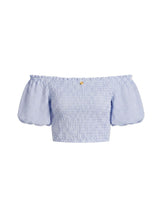 Tops Apoella Annie Puff Sleeve Smocked Top Striped White Blue Apoella
