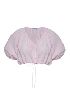 Tops Apoella Iliana Puff Sleeve Cropped Shirt Pink Apoella
