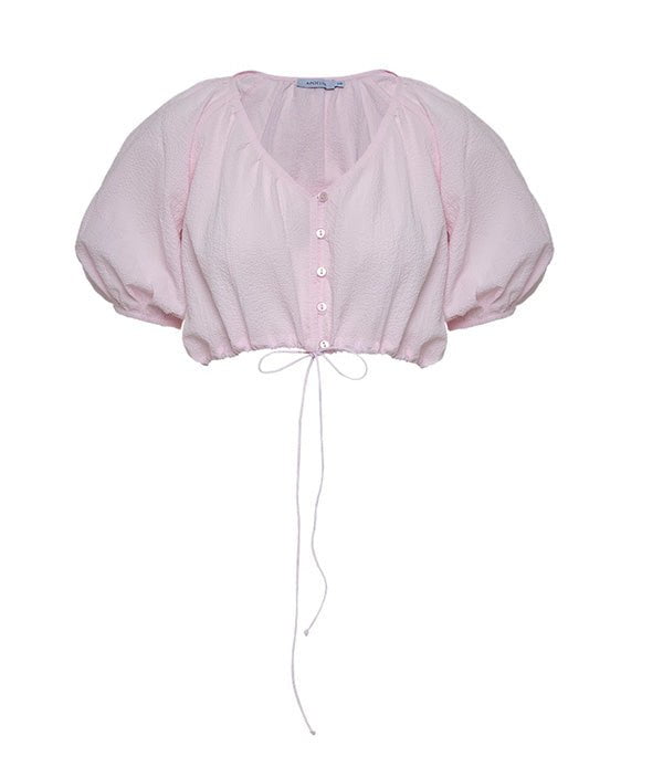 Tops Apoella Iliana Puff Sleeve Cropped Shirt Pink Apoella