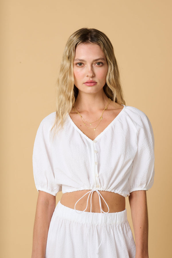 Tops Apoella Iliana Puff Sleeve Cropped Shirt White Apoella