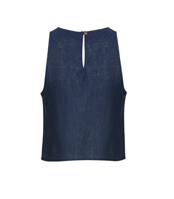 Tops Apoella Iro Linen Sleeveless Top Denim Apoella