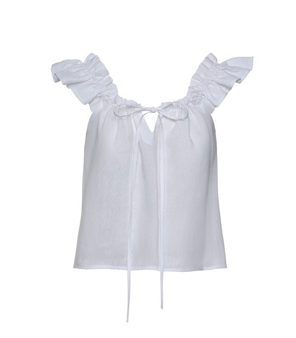 Tops Apoella Koko Ruffle Linen Top White Apoella