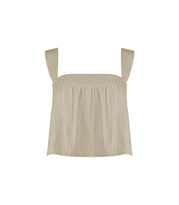 Tops Apoella Selini Smocked Top Striped Khaki Apoella