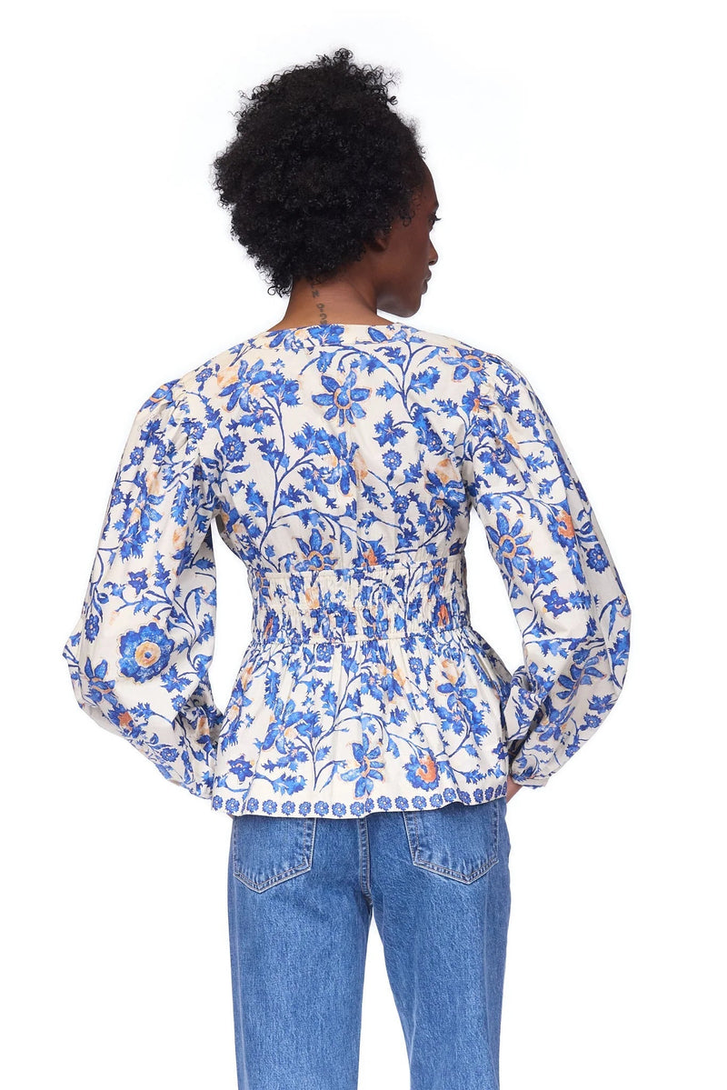 Tops Cara Cara Emmery Long Sleeve Top Azure Alexandria Floral Apoella