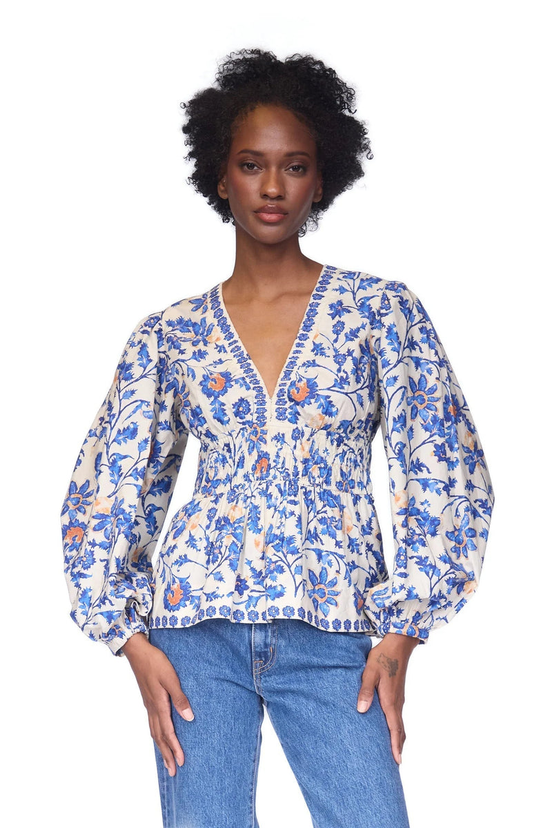 Tops Cara Cara Emmery Long Sleeve Top Azure Alexandria Floral Apoella