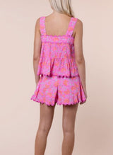 Tops Juliet Dunn Ginkgo Floral Print Pintuck Top Fuchsia/Neon Red 1 / Fuchsia Apoella