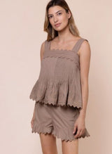 Tops Juliet Dunn Poplin Pintuck Top Mocha Apoella