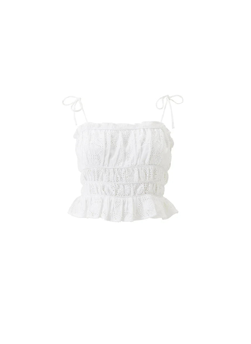 Tops Melissa Odabash Freya Strap Embroidered Crop Top White Apoella