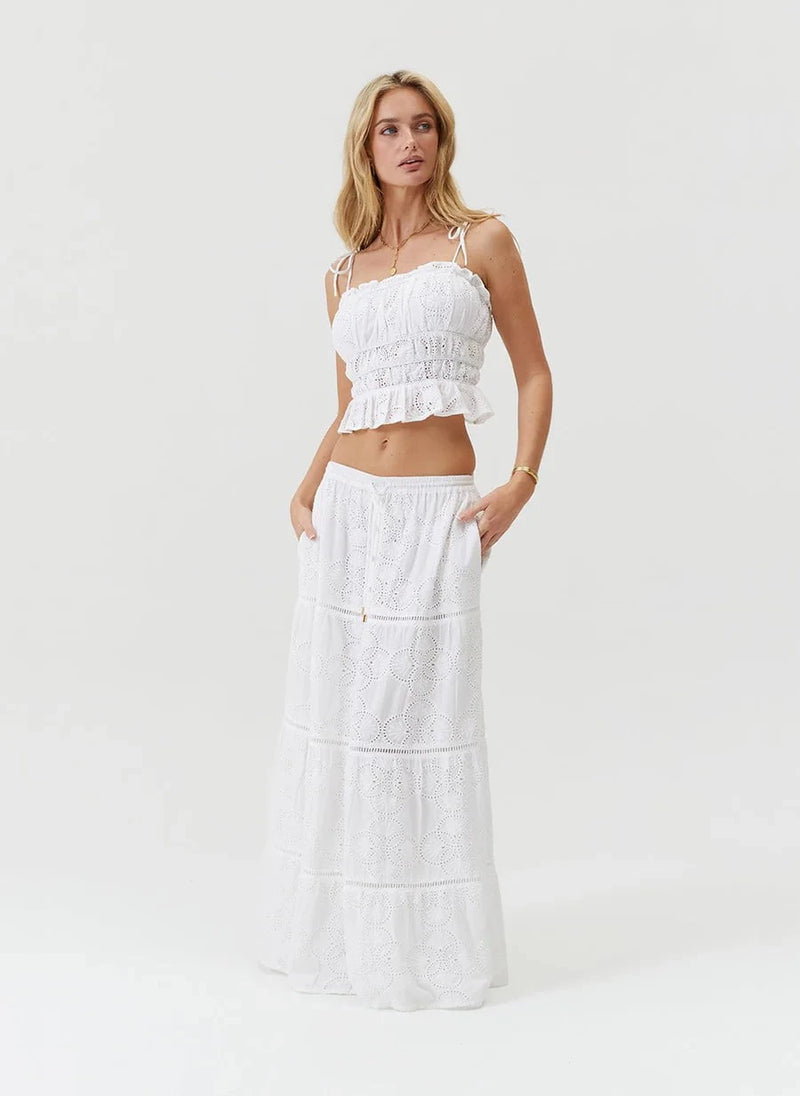 Tops Melissa Odabash Freya Strap Embroidered Crop Top White Apoella